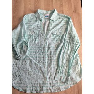 Columbia PFG Women's Long Sleeve Button Up Green White‎ 1X.NIce N cool.Runs big